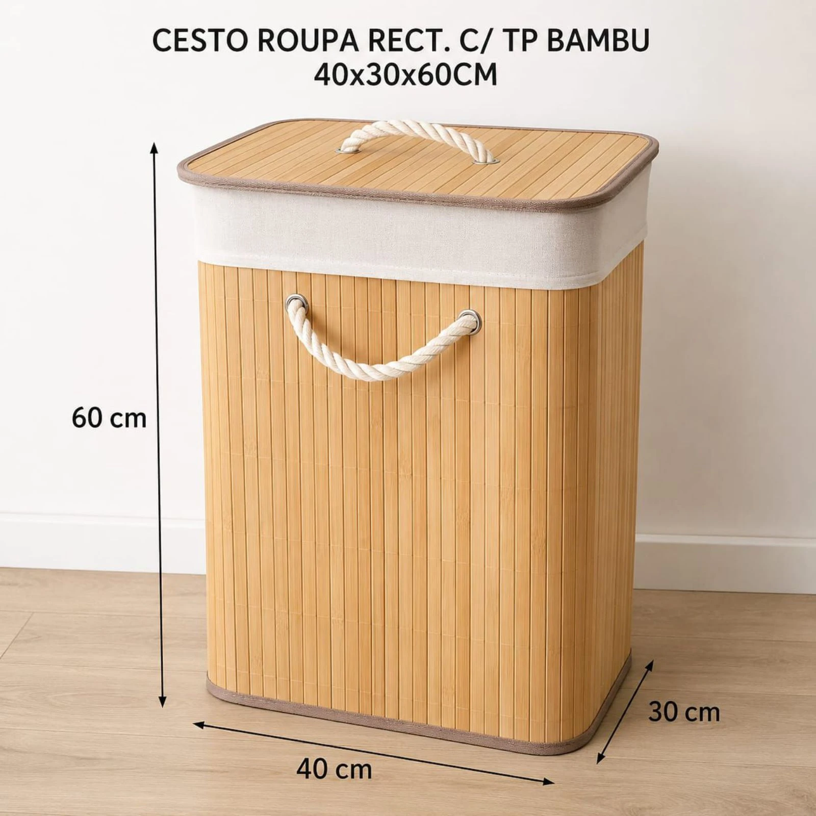 🧸 Cesto Multiusos em Bambu com Tampa – 40x30x60 cm